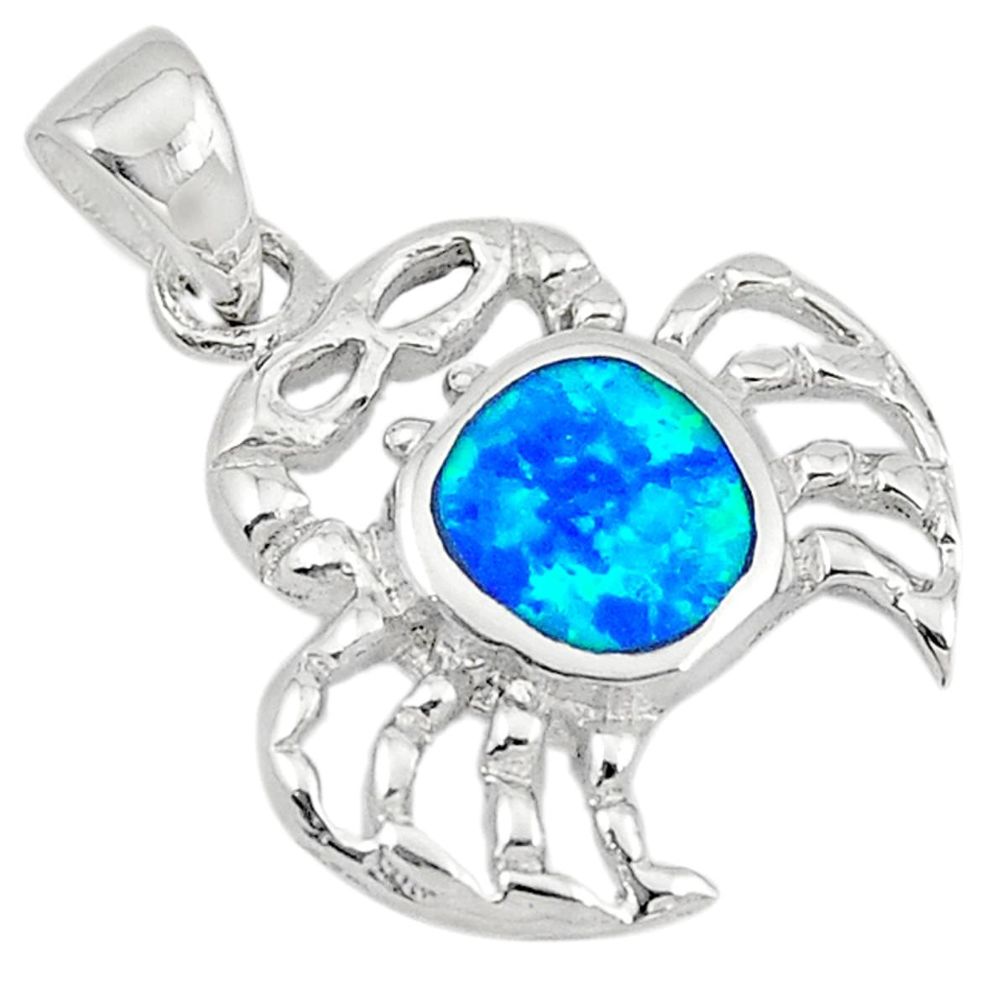 Blue australian opal (lab) enamel 925 sterling silver pendant a74222 c24453