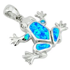 Blue australian opal (lab) 925 sterling silver frog pendant jewelry c15636
