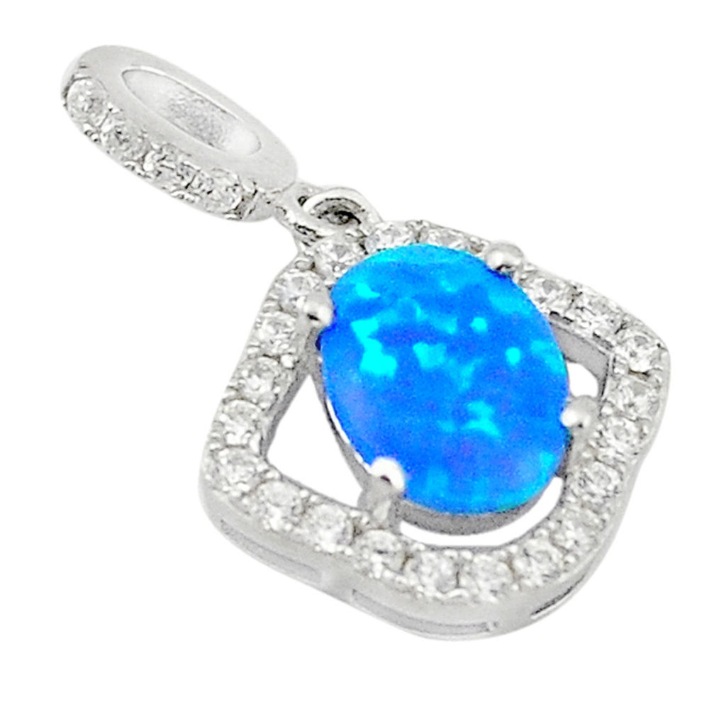 LAB LAB Blue australian opal (lab) white topaz 925 sterling silver pendant c25851