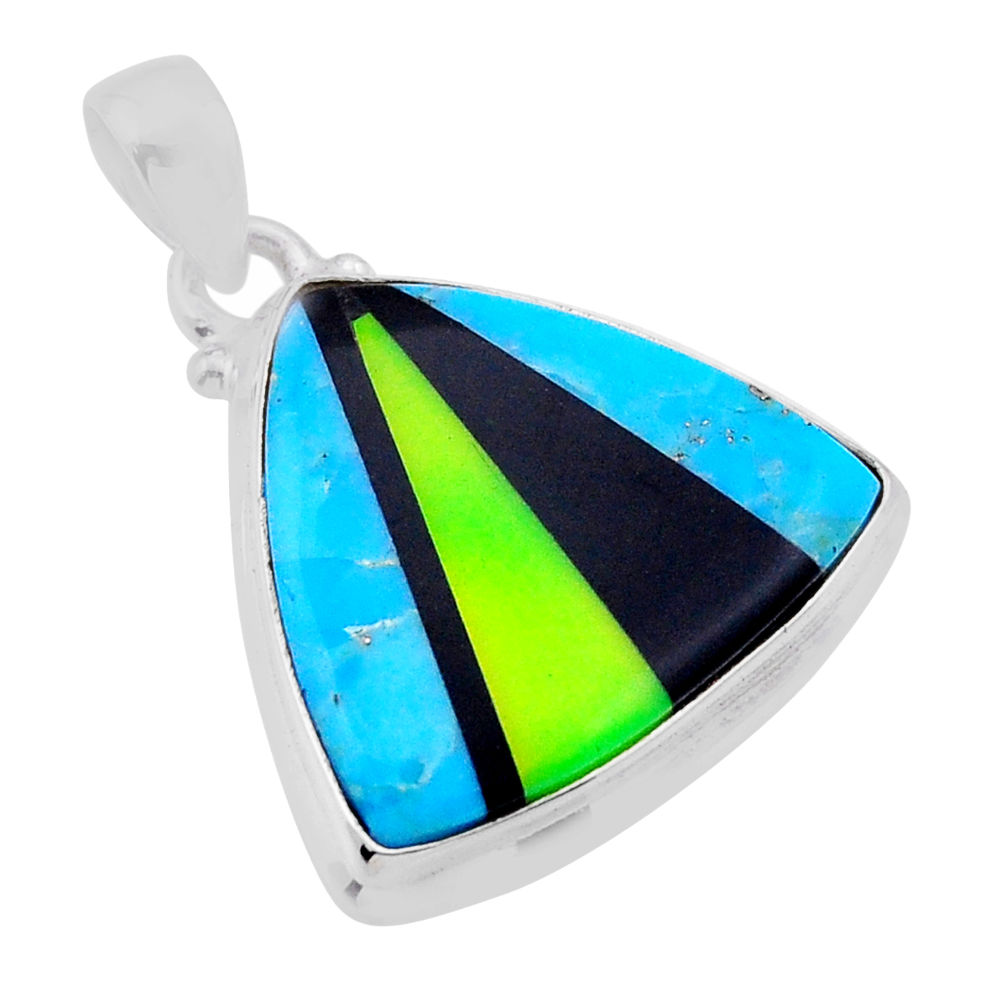11.57cts blue black green strip opal 925 sterling silver pendant jewelry n45201