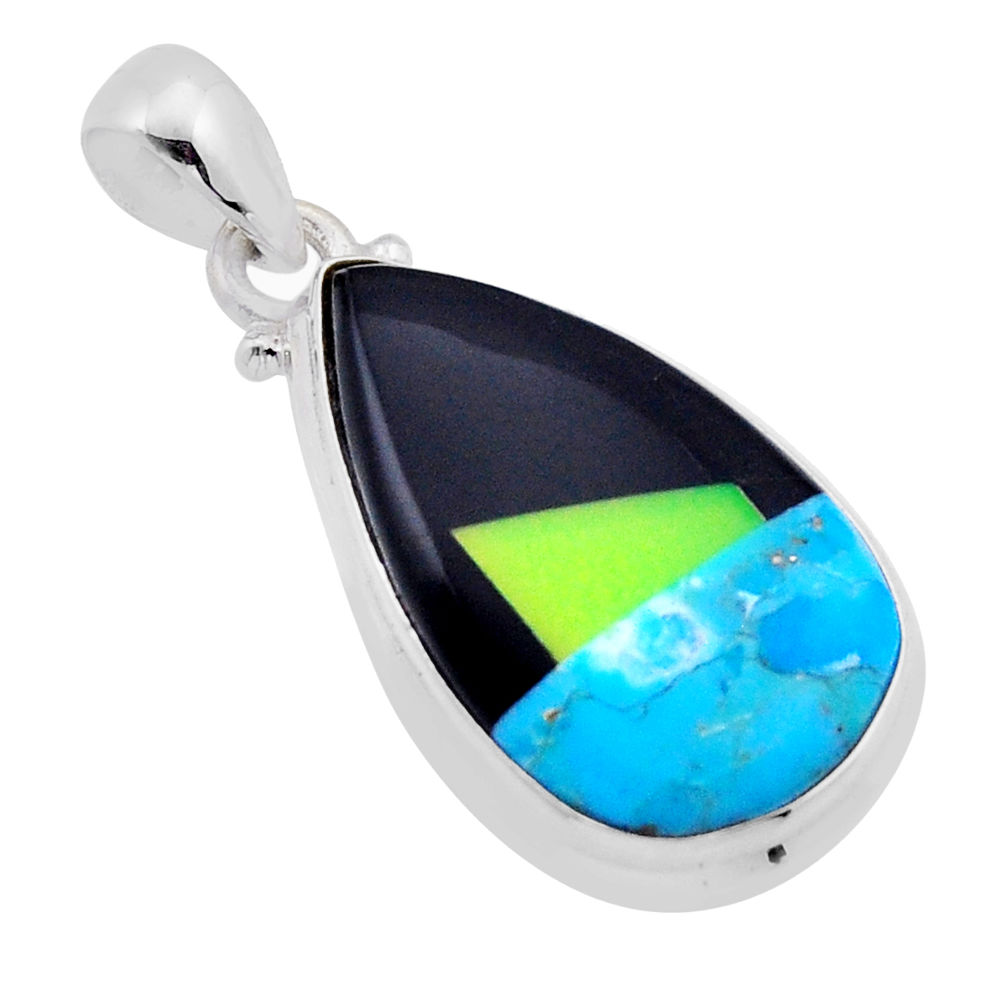 9.98cts blue black green strip opal 925 sterling silver pendant jewelry n45207