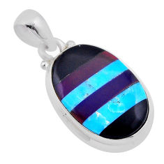 9.00cts blue black strip opal oval 925 sterling silver pendant jewelry n45202