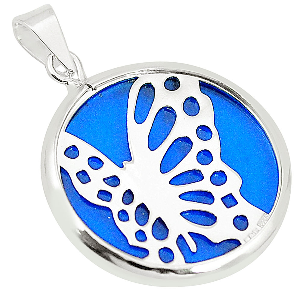 LAB Blue bling topaz (lab) 925 sterling silver butterfly pendant jewelry c23228