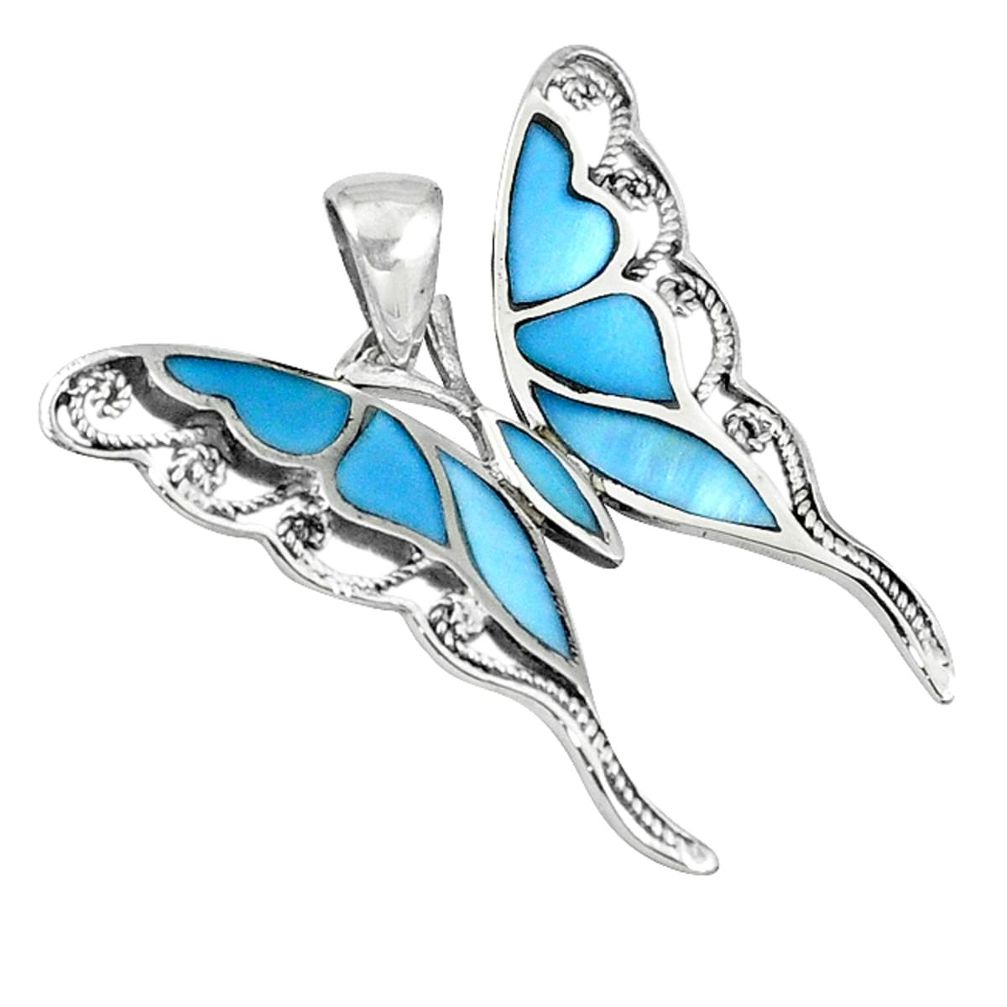 Blue blister pearl enamel 925 silver butterfly pendant jewelry a39728 c14909