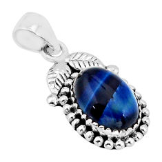 6.51cts blue cats eye oval shape 925 sterling silver leaf pendant jewelry y65784