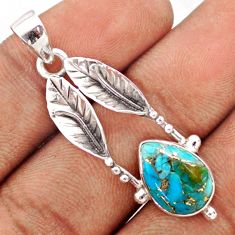 4.71cts blue copper turquoise 925 sterling silver deltoid leaf pendant t79971