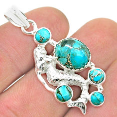 8.47cts blue copper turquoise 925 sterling silver fairy mermaid pendant u51231