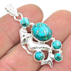 8.40cts blue copper turquoise 925 sterling silver fairy mermaid pendant u51236