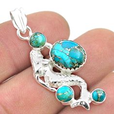 8.38cts blue copper turquoise 925 sterling silver fairy mermaid pendant u51240