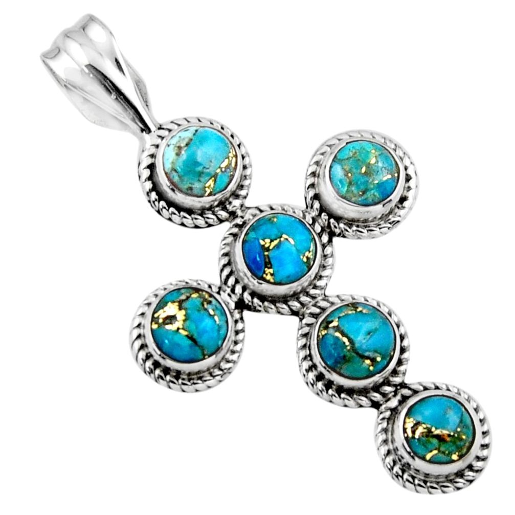 4.40cts blue copper turquoise 925 sterling silver holy cross pendant r55945