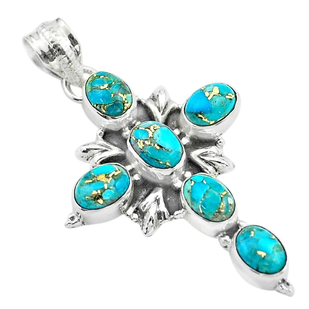 9.64cts blue copper turquoise 925 sterling silver holy cross pendant t53054