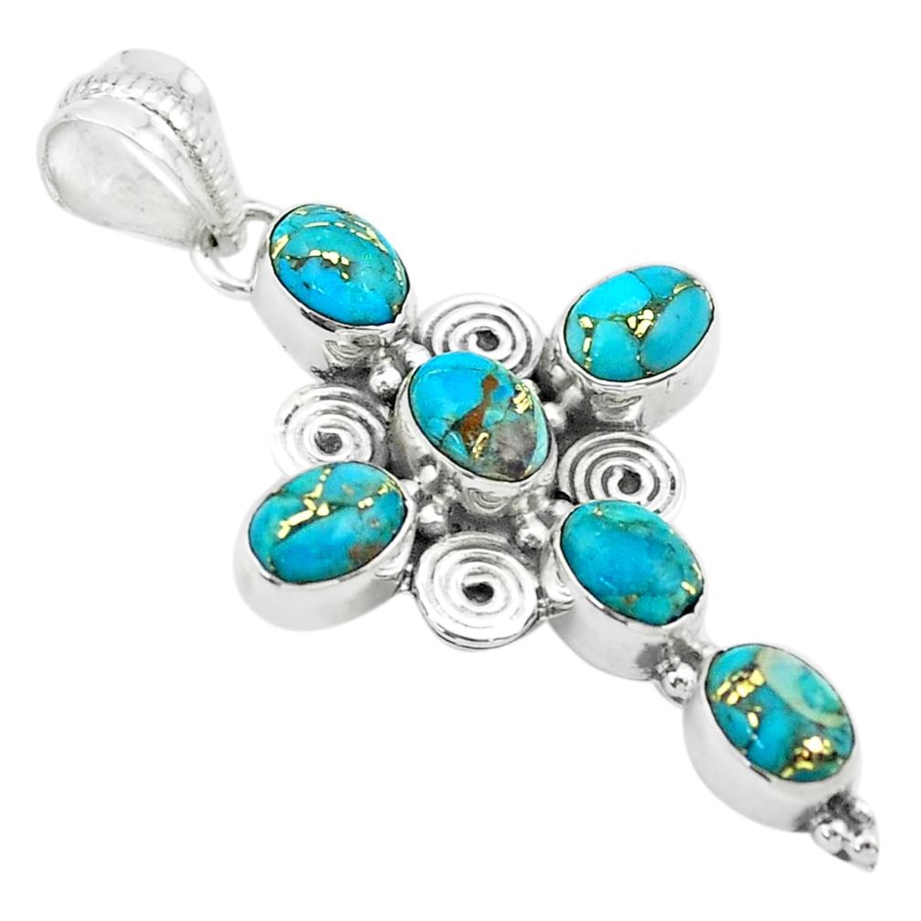 9.10cts blue copper turquoise 925 sterling silver holy cross pendant t53057