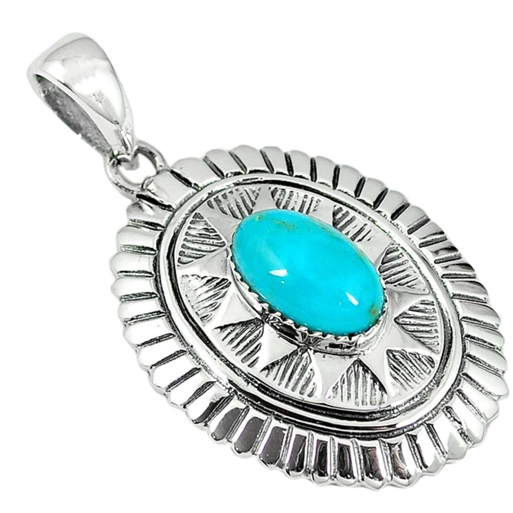 Southwestern blue copper turquoise 925 silver pendant jewelry c10823