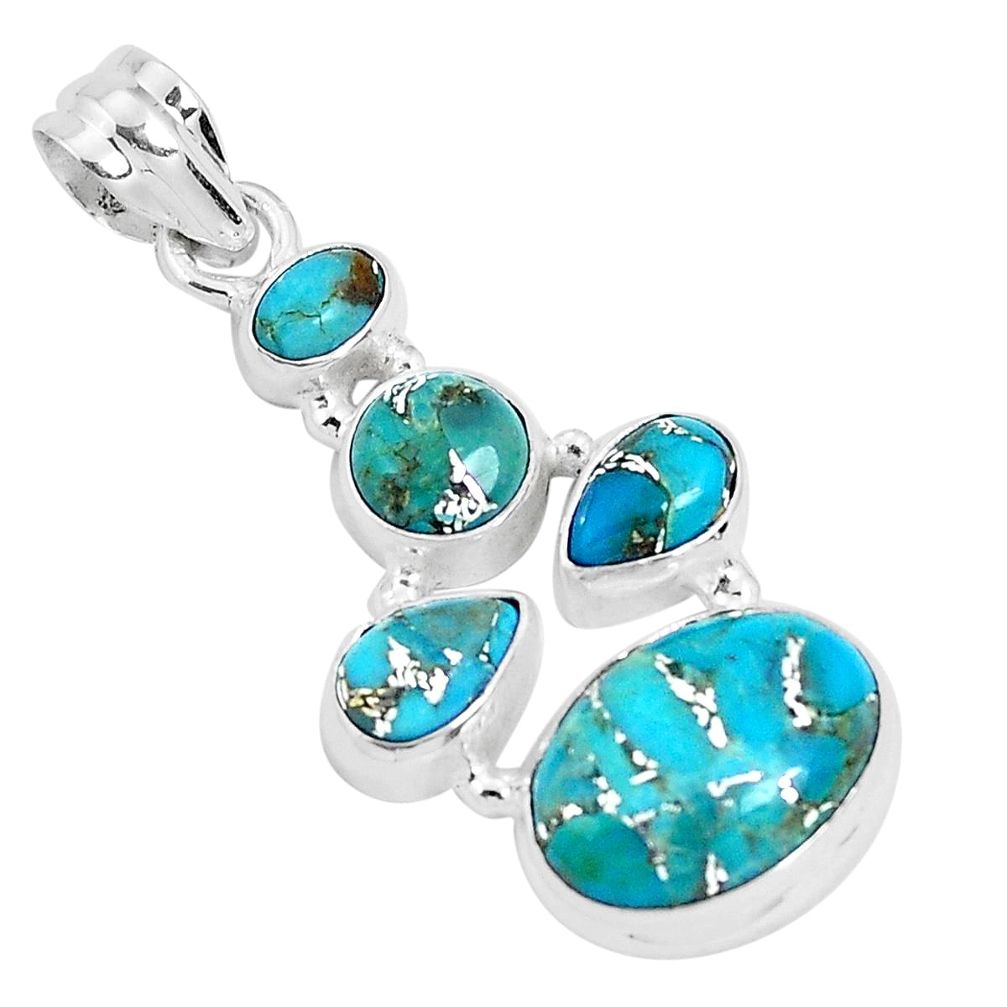 11.02cts blue copper turquoise 925 sterling silver pendant jewelry p29740