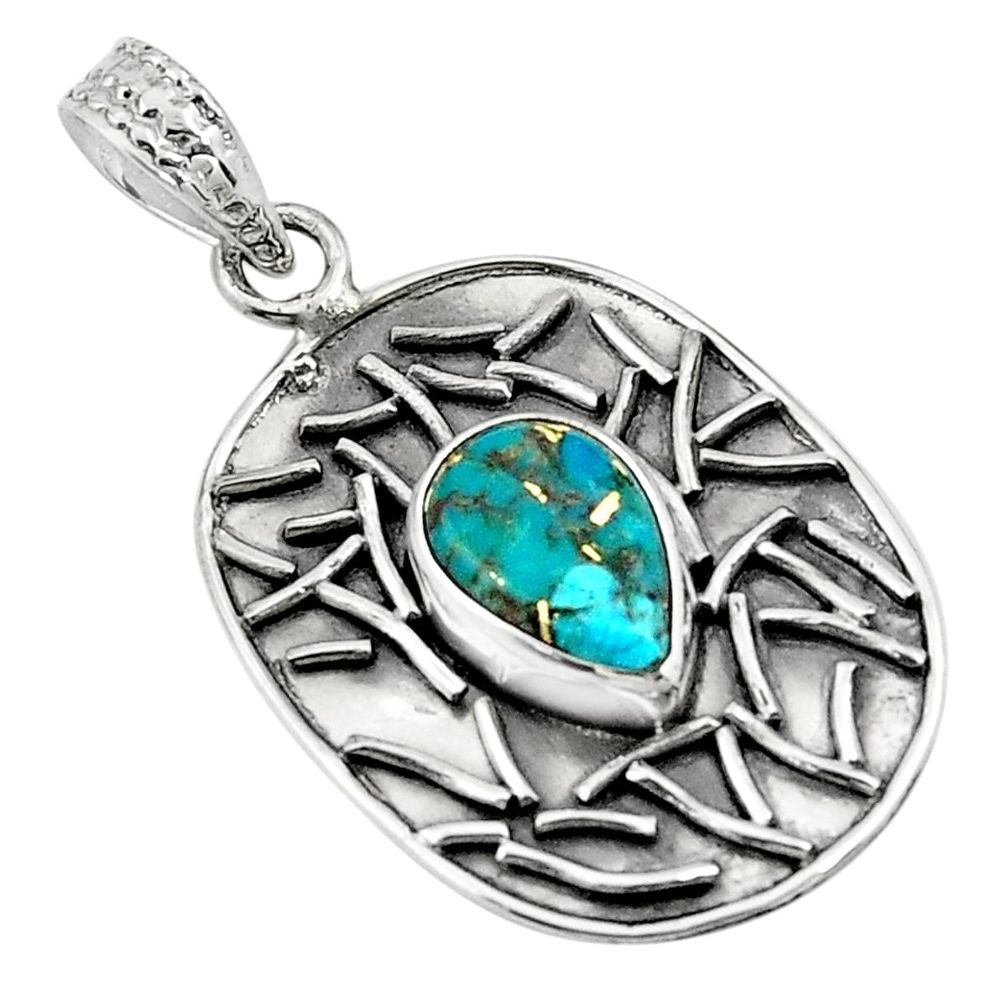 4.38cts blue copper turquoise 925 sterling silver pendant jewelry p78474