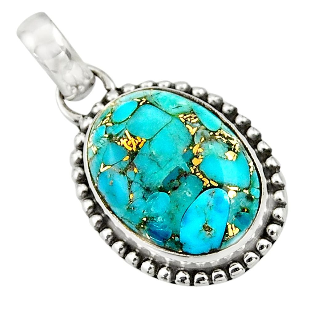 12.52cts blue copper turquoise 925 sterling silver pendant jewelry r26555