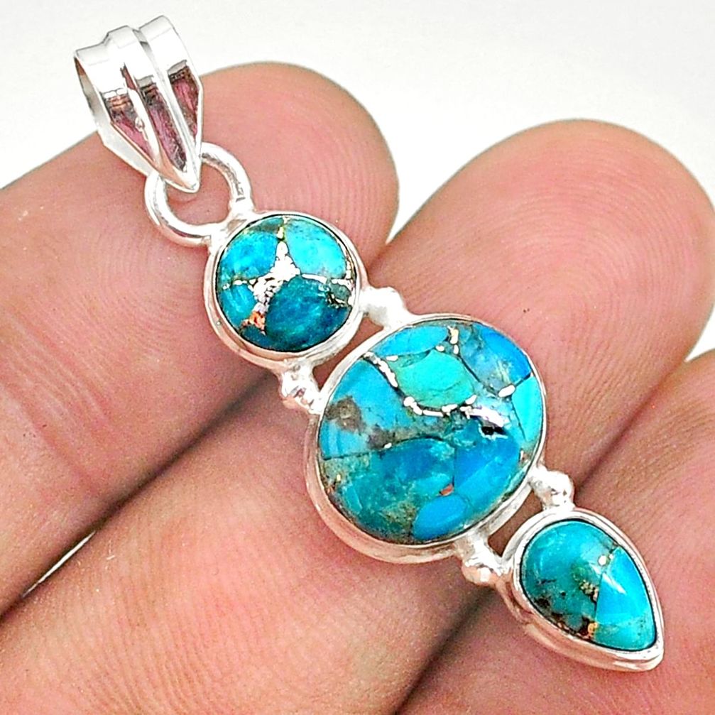8.75cts blue copper turquoise 925 sterling silver pendant jewelry t34782