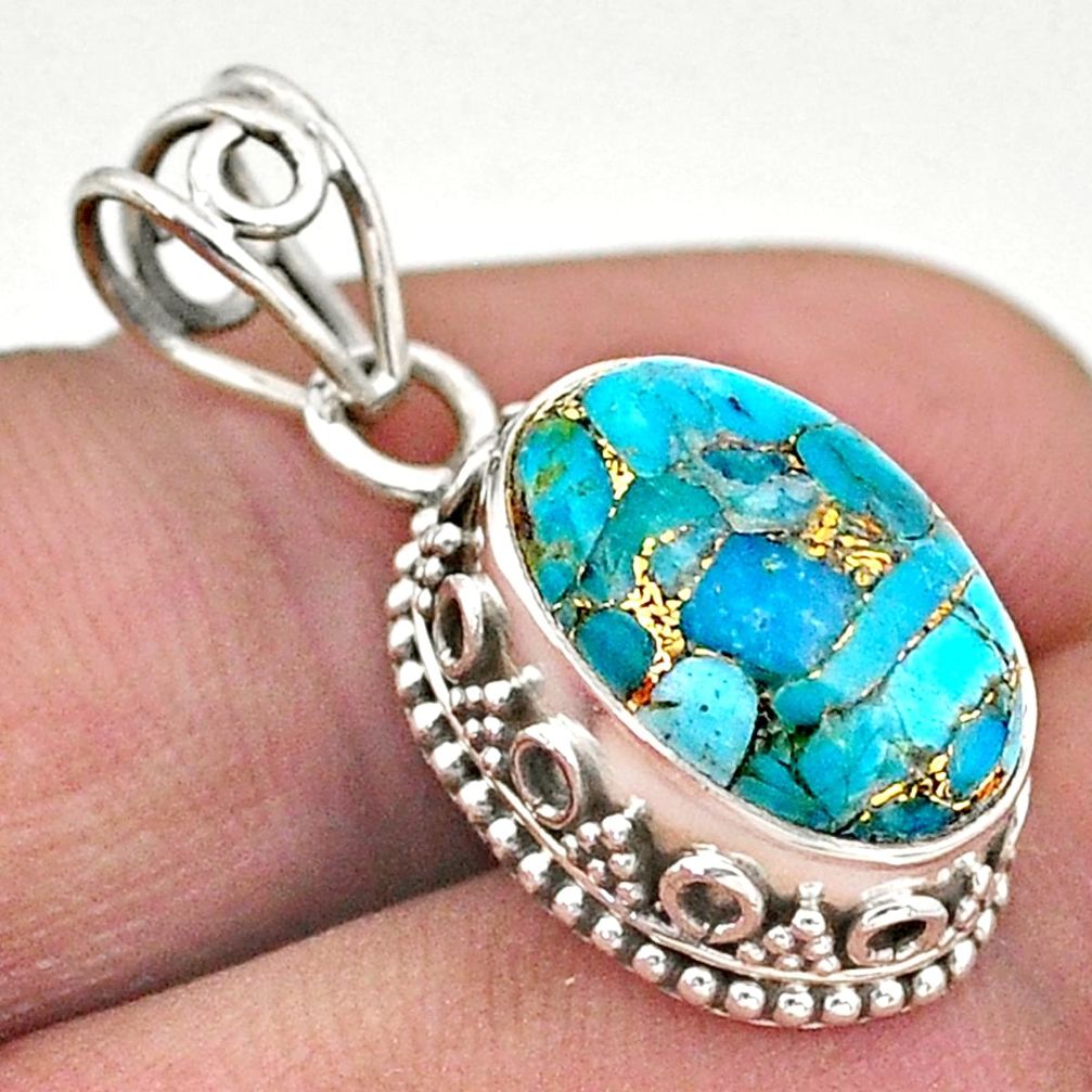 5.66cts blue copper turquoise 925 sterling silver pendant jewelry t46705