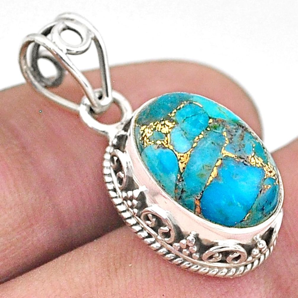5.38cts blue copper turquoise 925 sterling silver pendant jewelry t46707