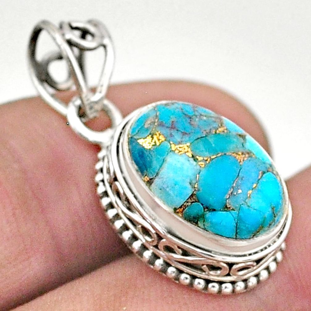 5.63cts blue copper turquoise 925 sterling silver pendant jewelry t46741