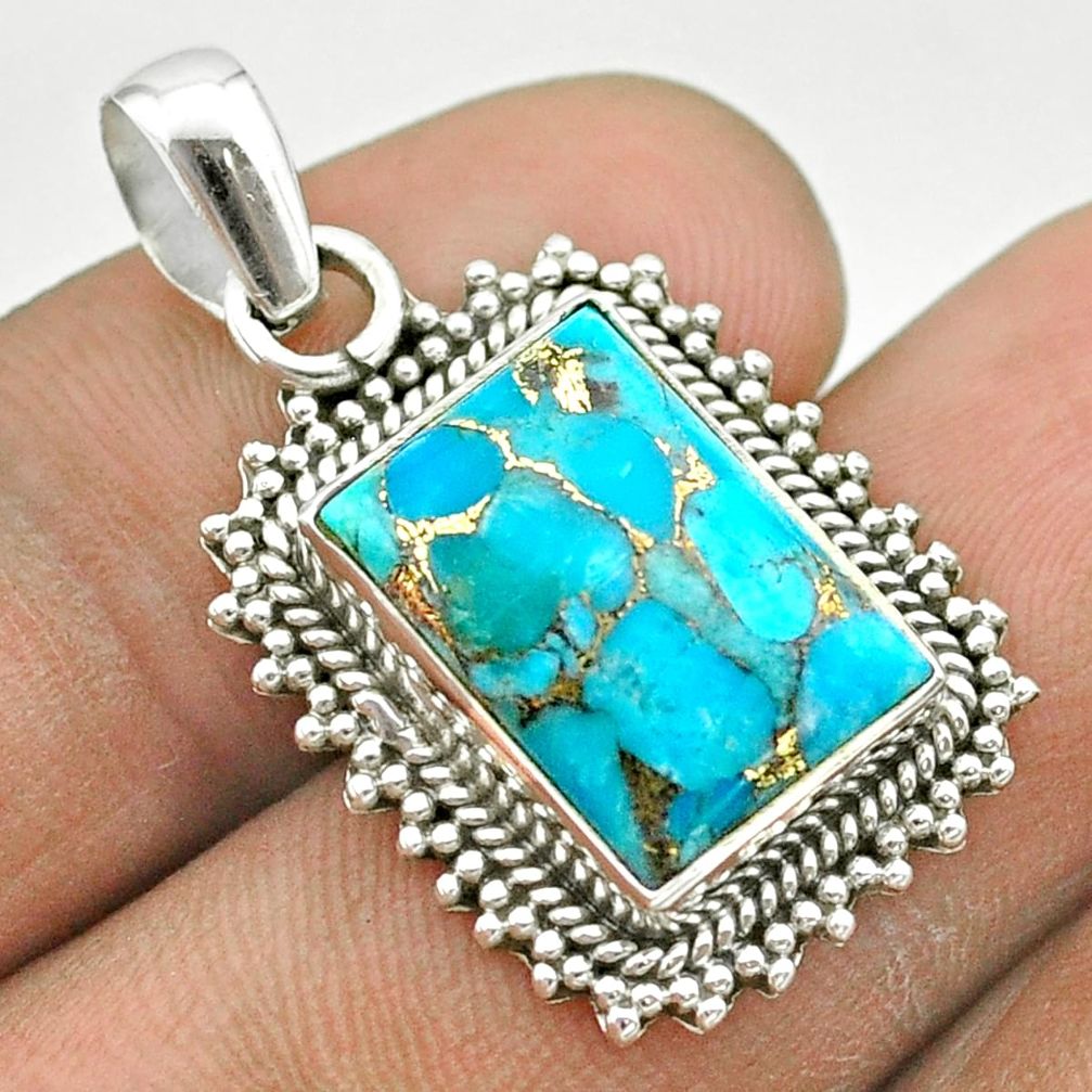 7.36cts blue copper turquoise 925 sterling silver pendant jewelry t53162