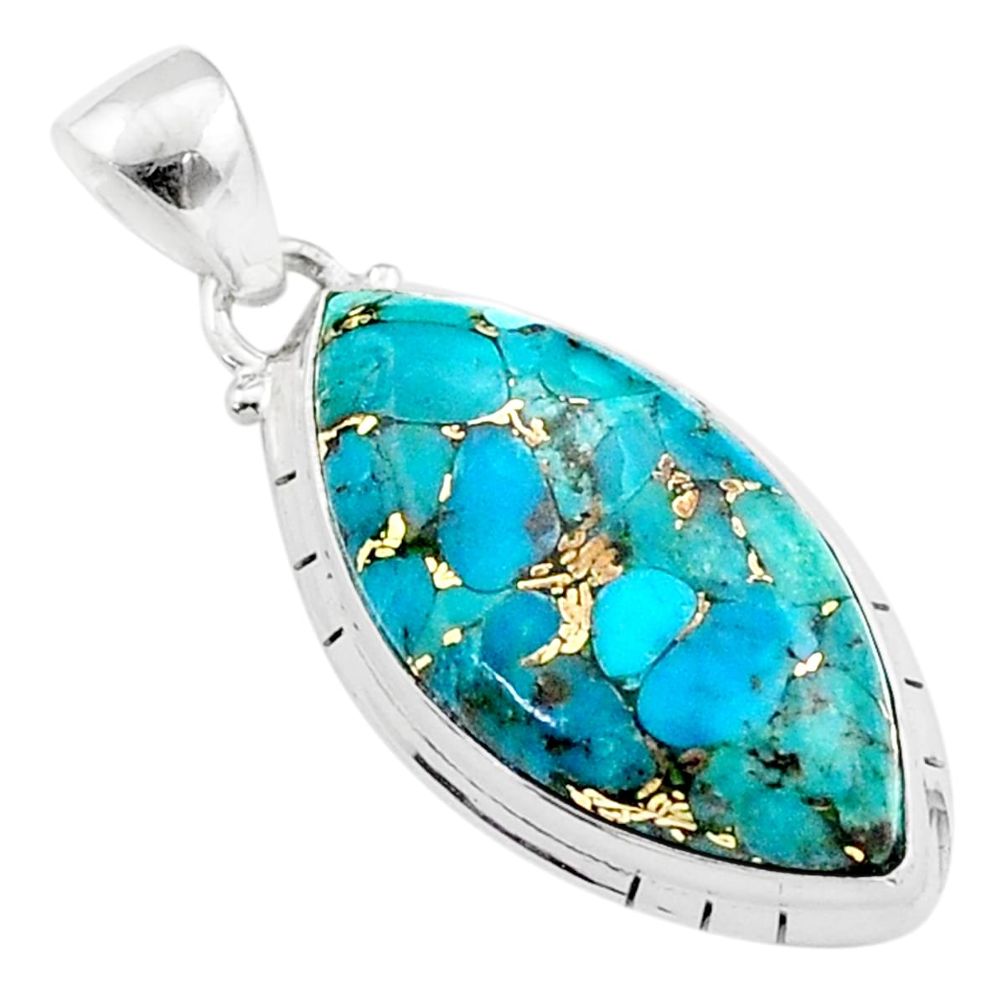 15.08cts blue copper turquoise 925 sterling silver pendant jewelry t64674