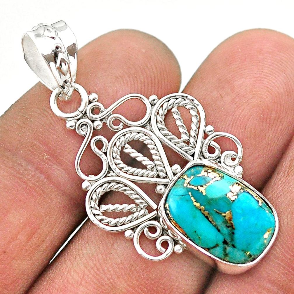 5.64cts blue copper turquoise 925 sterling silver pendant jewelry t68351