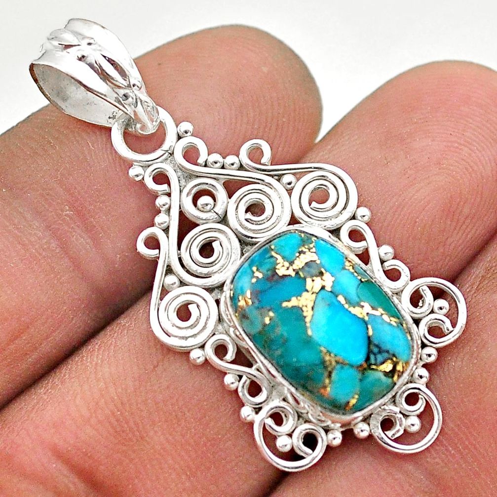 6.57cts blue copper turquoise 925 sterling silver pendant jewelry t68362