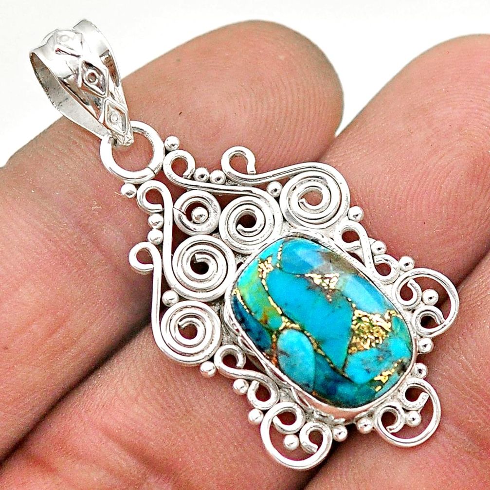 6.27cts blue copper turquoise 925 sterling silver pendant jewelry t68365