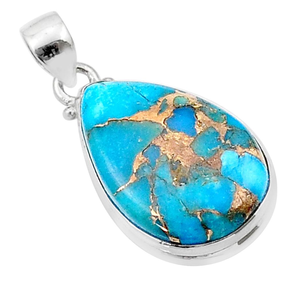 15.11cts blue copper turquoise 925 sterling silver pendant jewelry u39050