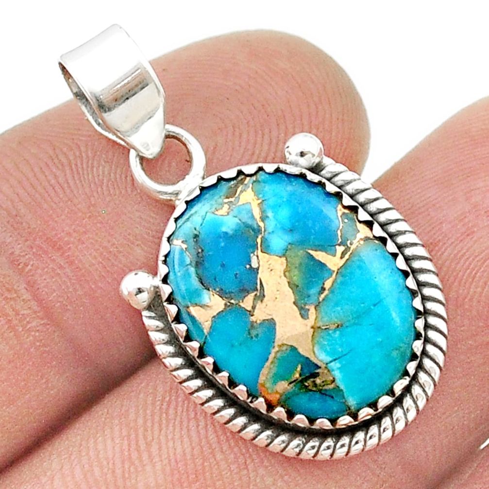 11.07cts blue copper turquoise 925 sterling silver pendant jewelry u45000