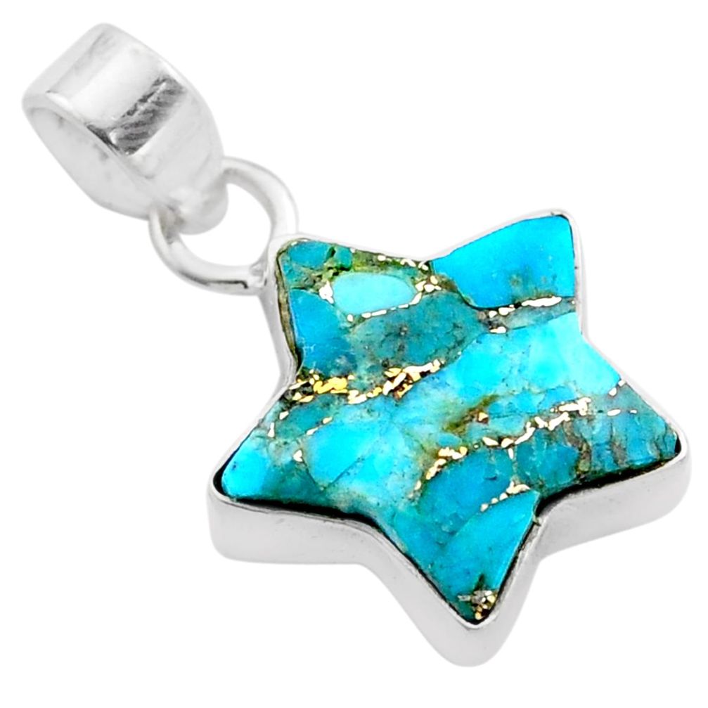7.96cts blue copper turquoise 925 sterling silver star fish pendant t76042