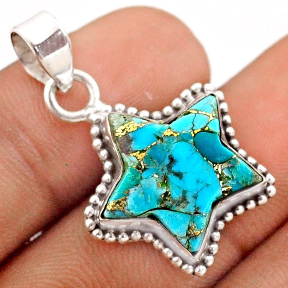 7.21cts blue copper turquoise 925 sterling silver star fish pendant t76073