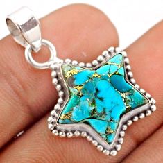 7.21cts blue copper turquoise 925 sterling silver star fish pendant t76073