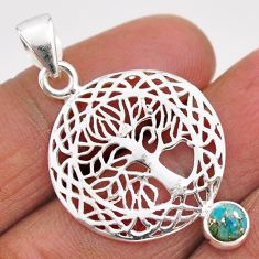 0.84cts blue copper turquoise 925 sterling silver tree of life pendant t88475