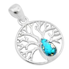 1.41cts blue copper turquoise 925 sterling silver tree of life pendant u46330