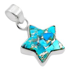 8.07cts blue copper turquoise fancy 925 sterling silver star fish pendant t76047
