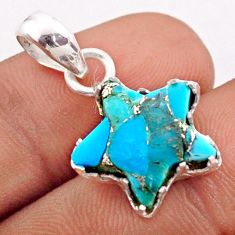 7.66cts blue copper turquoise fancy 925 sterling silver star fish pendant t76065