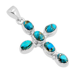 6.03cts blue copper turquoise oval 925 sterling silver holy cross pendant y71232