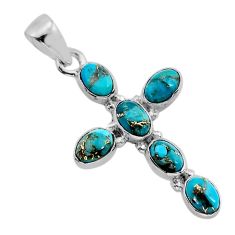 6.26cts blue copper turquoise oval 925 sterling silver holy cross pendant y79221