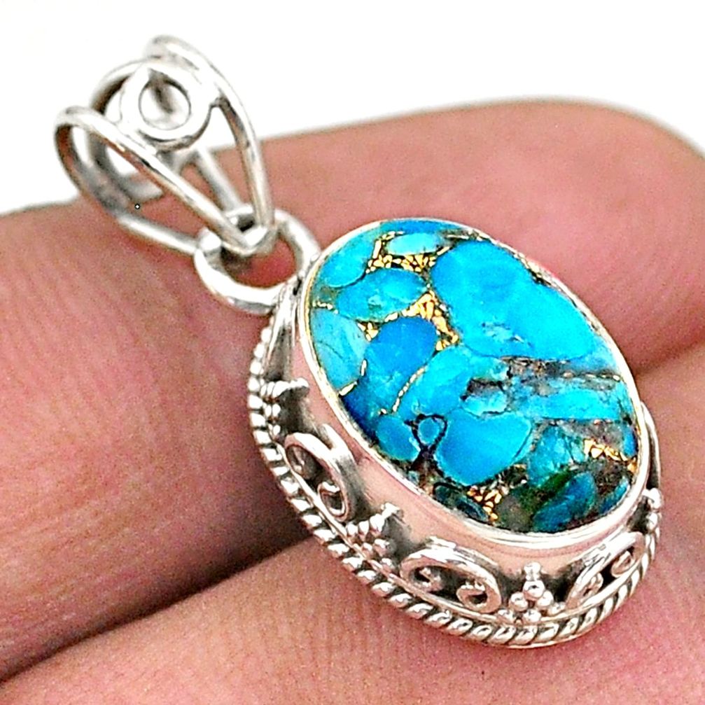 5.34cts blue copper turquoise oval 925 sterling silver pendant jewelry t46706