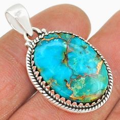 15.89cts blue copper turquoise oval 925 sterling silver pendant jewelry u87355