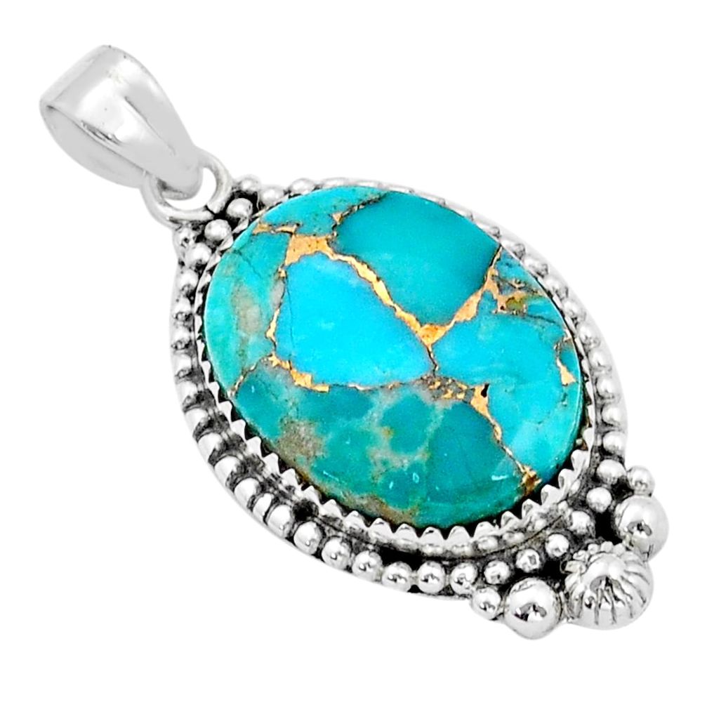 17.20cts blue copper turquoise oval 925 sterling silver pendant jewelry u89827