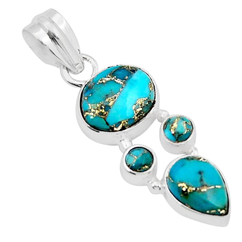 8.51cts blue copper turquoise oval 925 sterling silver pendant jewelry y9688