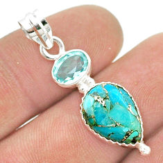 7.20cts blue copper turquoise pear topaz 925 sterling silver pendant u44906