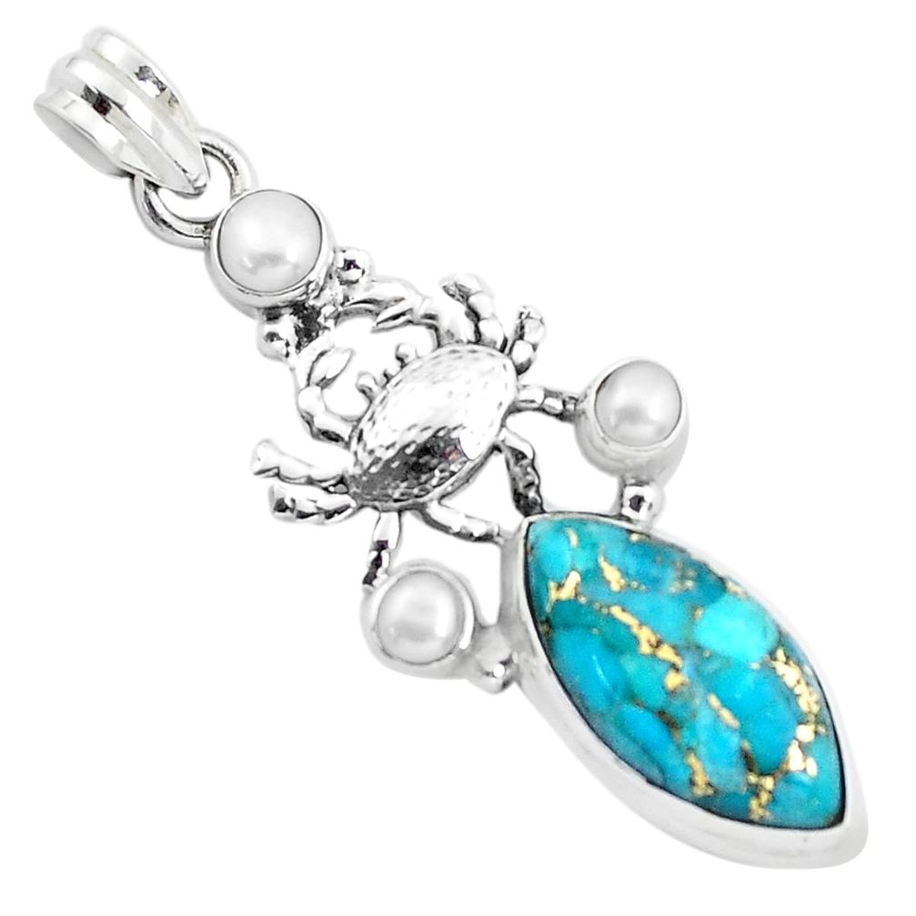 pper turquoise pearl 925 sterling silver crab pendant p37629
