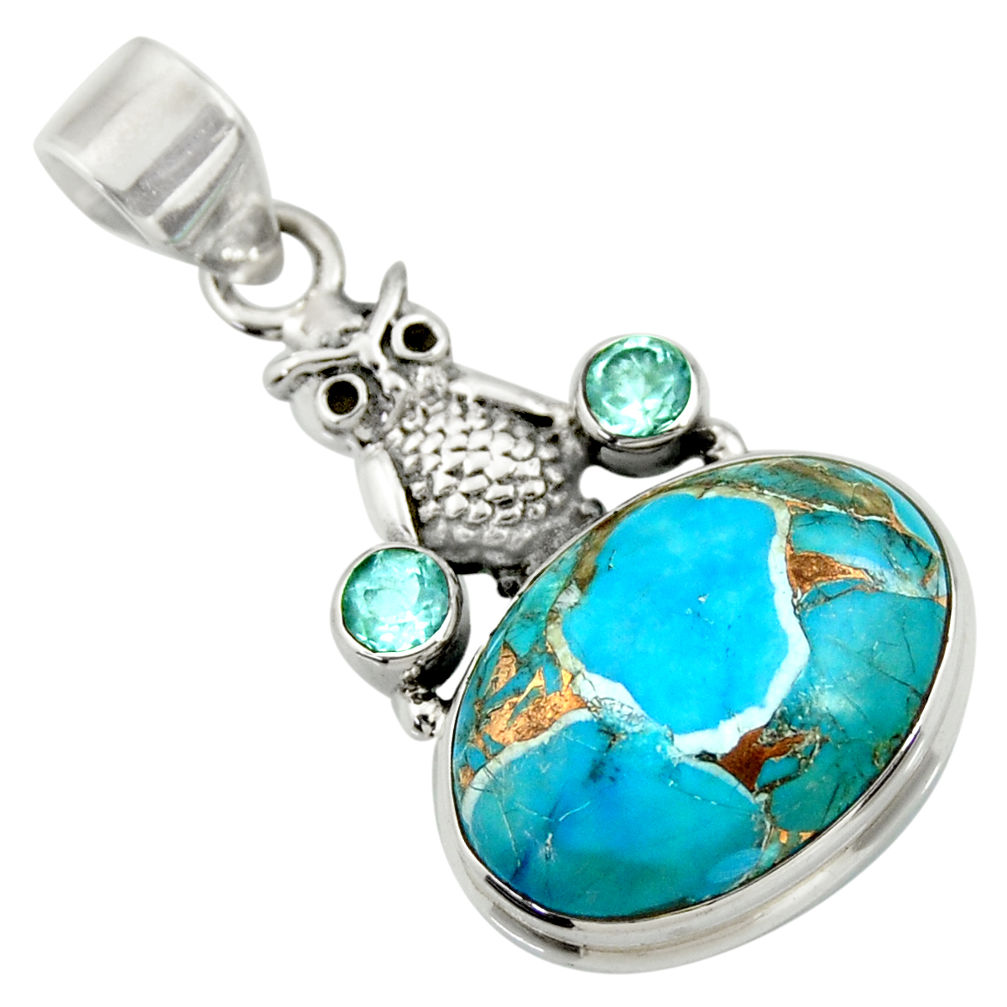 pper turquoise topaz 925 sterling silver owl pendant d41737