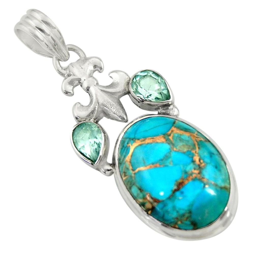 18.94cts blue copper turquoise topaz 925 sterling silver pendant jewelry d41736