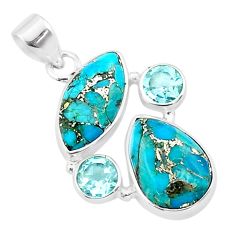 7.90cts blue copper turquoise topaz 925 sterling silver pendant jewelry u32034
