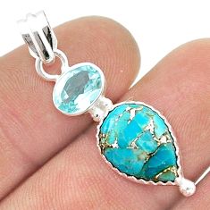 7.32cts blue copper turquoise topaz 925 sterling silver pendant jewelry u44905